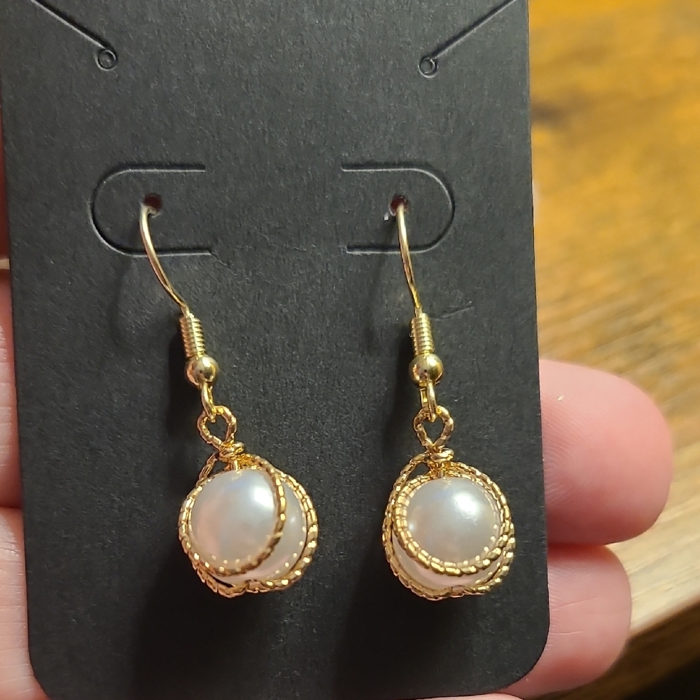 3/$10 Gold and Pearl Wrapped Drop Earrings